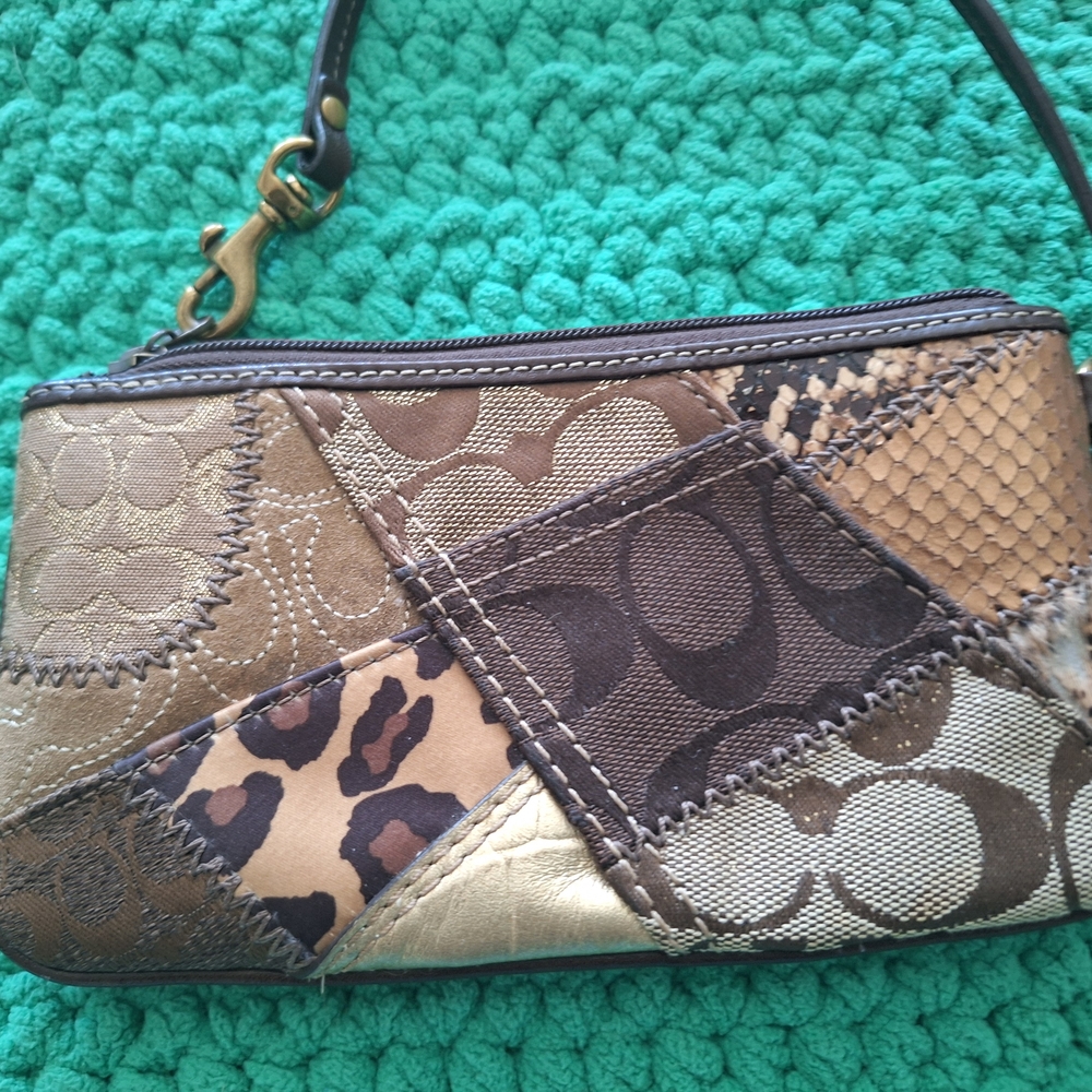 Coach Brown Patchwork Wristlet